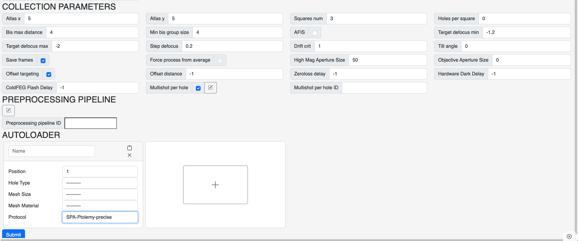 Data collection parameters